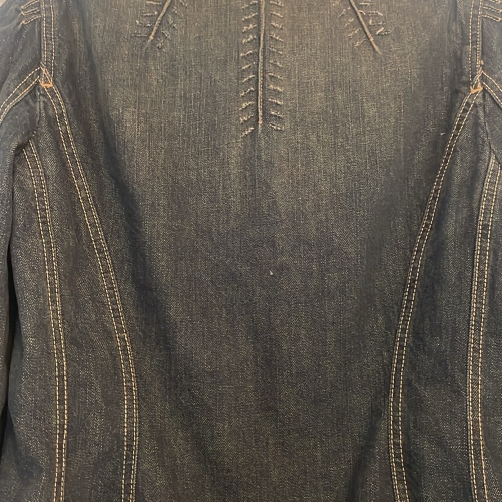 Elie Tahari Distressed  Denim Jacket w Lace Ruffled Collar M - Picture 5 of 9
